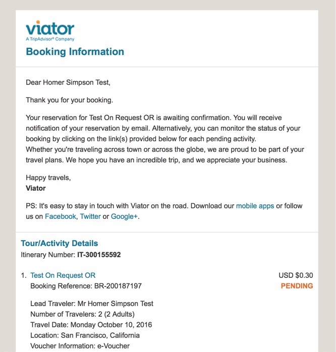 Viator website showing translation attribution